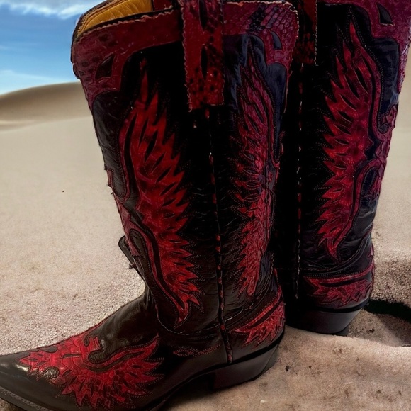 Old Gringo red eagle black leather & snake handmade vintage cowboy boot - Picture 16 of 17